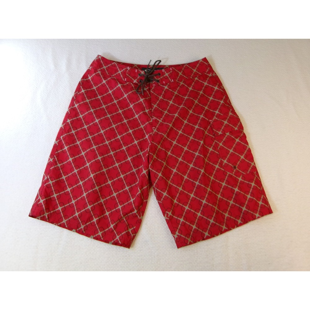 Oakley‎ Mens Red Geometric Print Board Shorts Size 32 Swim Trunks Cargo Pocket